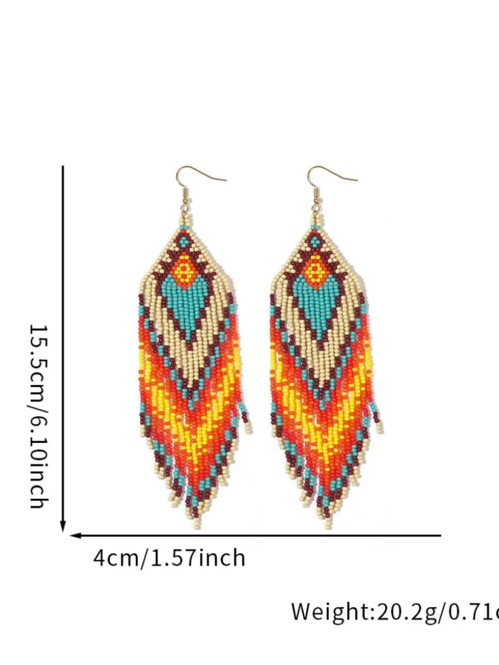 Boho Hand Woven Seed Bead Long Tassel Drop Earrings Colorful Tribal Style Dangle